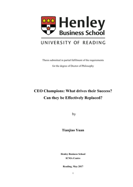 CEO Champions: What Drives Their Success? Can They Be Effectively Replaced?