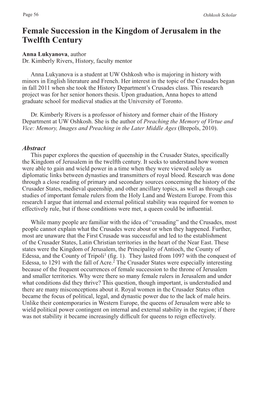 Female Succession in the Kingdom of Jerusalem in the Twelfth Century