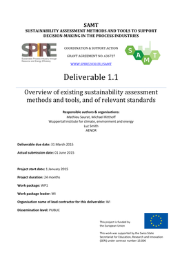 Overview of Existing Sustainability Assessment Methods and Tools, and of Relevant Standards