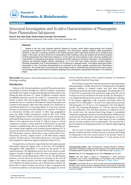 Structural Investigation and In-Silico Characterization of Plasmepsins from Plasmodium Falciparum Divya N