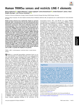 Human Trim5α Senses and Restricts LINE-1 Elements