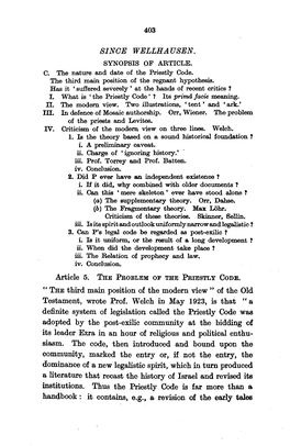 SINGE WELLHAUSEN. Article 5. the PROBLEM of THE