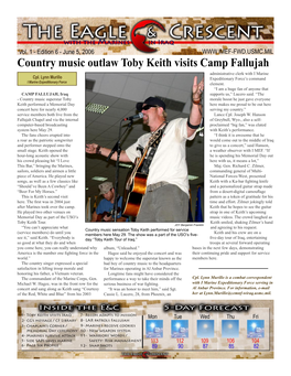 Country Music Outlaw Toby Keith Visits Camp Fallujah Administrative Clerk with I Marine Cpl