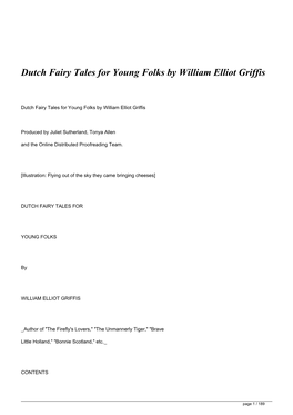 Dutch Fairy Tales for Young Folks by William Elliot Griffis</H1>