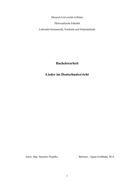 Bachelorarbeit Lieder Im Deutschunterricht