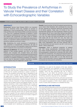 To Study the Prevalence of Arrhythmias in Valvular Heart Disease and Their Correlation with Echocardiographic Variables