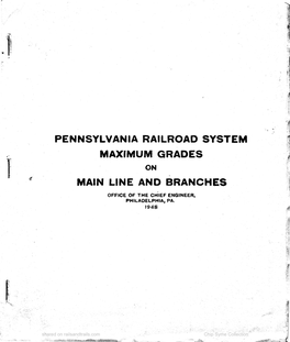 Pennsylvania Railroad System Maximum Grades on Main Line and Branches