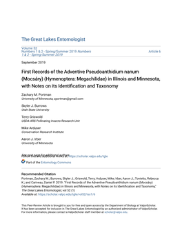 Hymenoptera: Megachilidae) in Illinois and Minnesota, with Notes on Its Identification and Axt Onomy