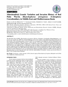 Mitochondrial Genetic Variation and Invasion History of Red Palm Weevil, Rhynchophorusferrugineus (Coleoptera: Curculionidae), in Middle-East and Mediterranean Basin