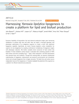 Harnessing Yarrowia Lipolytica Lipogenesis to Create a Platform for Lipid and Biofuel Production