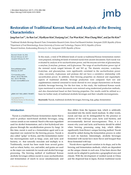 Restoration of Traditional Korean Nuruk and Analysis of the Brewing