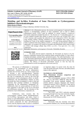 Modeling and In-Silico Evaluation of Some Flavonoids As