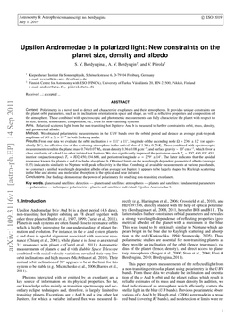 Upsilon Andromedae B in Polarized Light: New Constraints on the Planet Size, Density and Albedo S