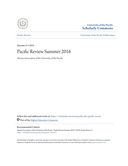 Pacific Review Summer 2016 Alumni Association of the University of the Pacific
