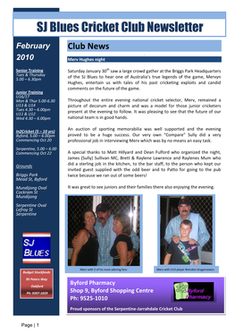 SJ Blues Cricket Club Newsletter