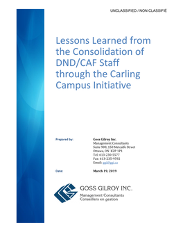 Lessons Learned from the Consolidation of DND/CAF Staff Through the Carling Campus Initiative