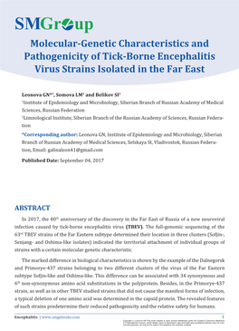 Molecular-Genetic Characteristics and Pathogenicity of Tick-Borne Encephalitis Virus Strains Isolated in the Far East