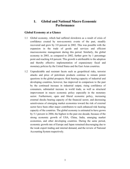 1. Global and National Macro Economic Performance