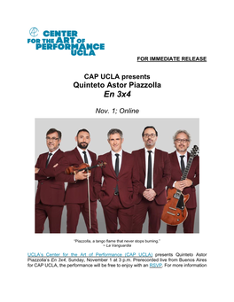 CAP UCLA Presents Quinteto Astor Piazzolla En 3X4