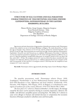 41 STRUCTURE of EGG CLUSTERS and EGG PARASITISM CHARACTERISTICS of Thaumetopoea Solitaria