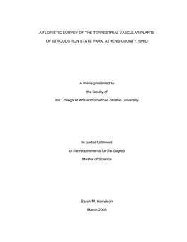 A Floristic Survey of the Terrestrial Vascular Plants