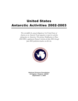 United States Antarctic Activities 2002-2003