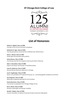 IIT Chicago-Kent College of Law List of Honorees