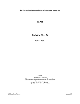 ICMI Bulletin No. 54 June 2004 Table of Contents