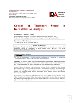 Growth of Transport Sector in Karnataka: an Analysis