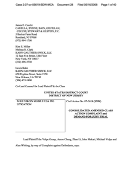 In Re Virgin Mobile USA IPO Litigation 07-CV-05619-Consolidated