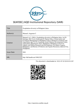 Zooplankton Diversity in Philippine Lakes
