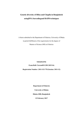 Genetic Diversity of Hilsa and Chapila in Bangladesh Usingdna Barcodingand RAPD Techniques