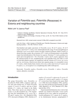 Variation of Potentilla Sect. Potentilla (Rosaceae) in Estonia and Neighbouring Countries