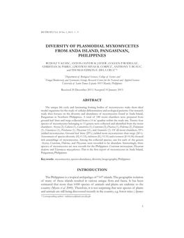 Diversity of Plasmodial Myxomycetes from Anda Island, Pangasinan, Philippines