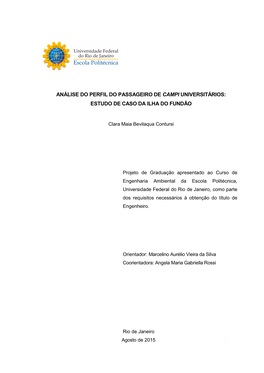 Análise Do Perfil Do Passageiro De Campi Universitários: Estudo De Caso Da Ilha Do Fundão