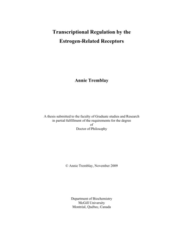 Transcriptional Regulation by the Estrogen-Related Receptors