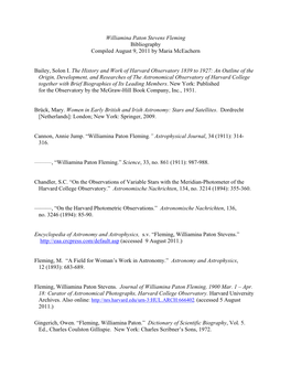 Williamina Paton Stevens Fleming Bibliography Compiled August 9, 2011 by Maria Mceachern