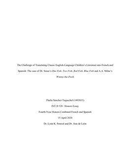 The Challenge of Translating Classic English-Language Children's Literature Into French and Spanish: the Case of Dr. Seuss's