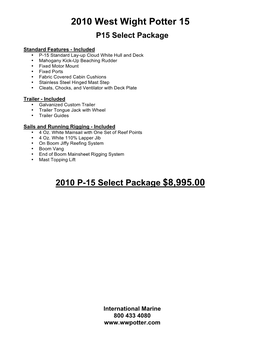 2010 P-15 Price Sheet