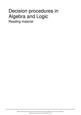 Decision Procedures in Algebra and Logic Reading Material
