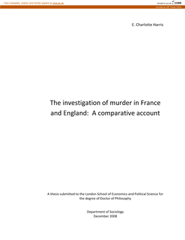 The Investigation of Murder in France and England: a Comparative Account