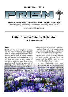 Letter from the Interim Moderator Dr Hazel Hastie