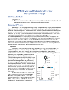 DTMMO Microbial Metabolism Overview and Experimental Design