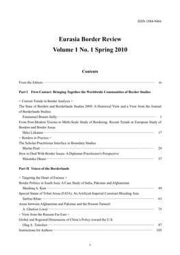 Eurasia Border Review Vol 1, No 1 (Spring 2010)