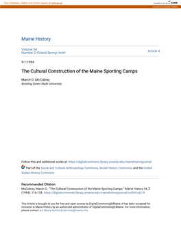 The Cultural Construction of the Maine Sporting Camps