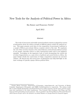 New Tools for the Analysis of Political Power in Africa
