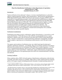 Plant Pest Identification Notifications to State Departments of Agriculture Adopted March 21, 2008 Amended February 22, 2019 Introduction