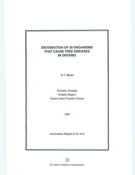 Distribution of 59 Organisms That Cause Tree Diseases in Ontario