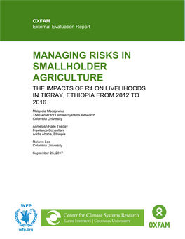 Managing Risks in Smallholder Agriculture the Impacts of R4 on Livelihoods in Tigray, Ethiopia from 2012 to 2016