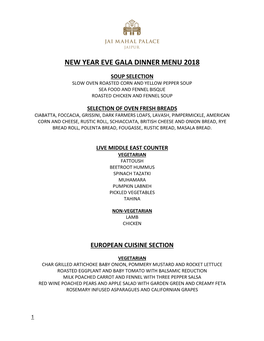 New Year Eve Gala Dinner Menu 2018